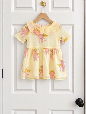 Mini Rodini Unicorn Ruffle Collar Dress 12-18M NWT Organic Cotton